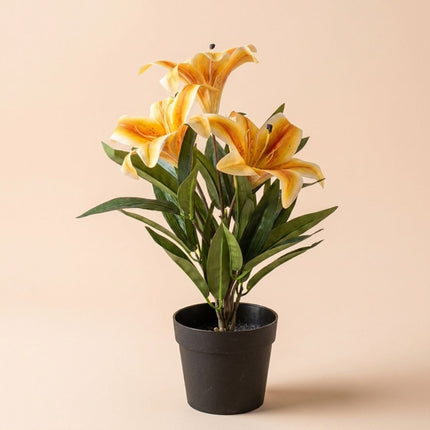 Lilie im Topf - Gelb / Orange - Kunstpflanze - ↑ 33 cm