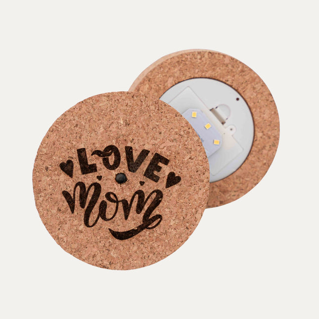 Engraved LED cork lid - 'LOVE MOM' - Cork size S