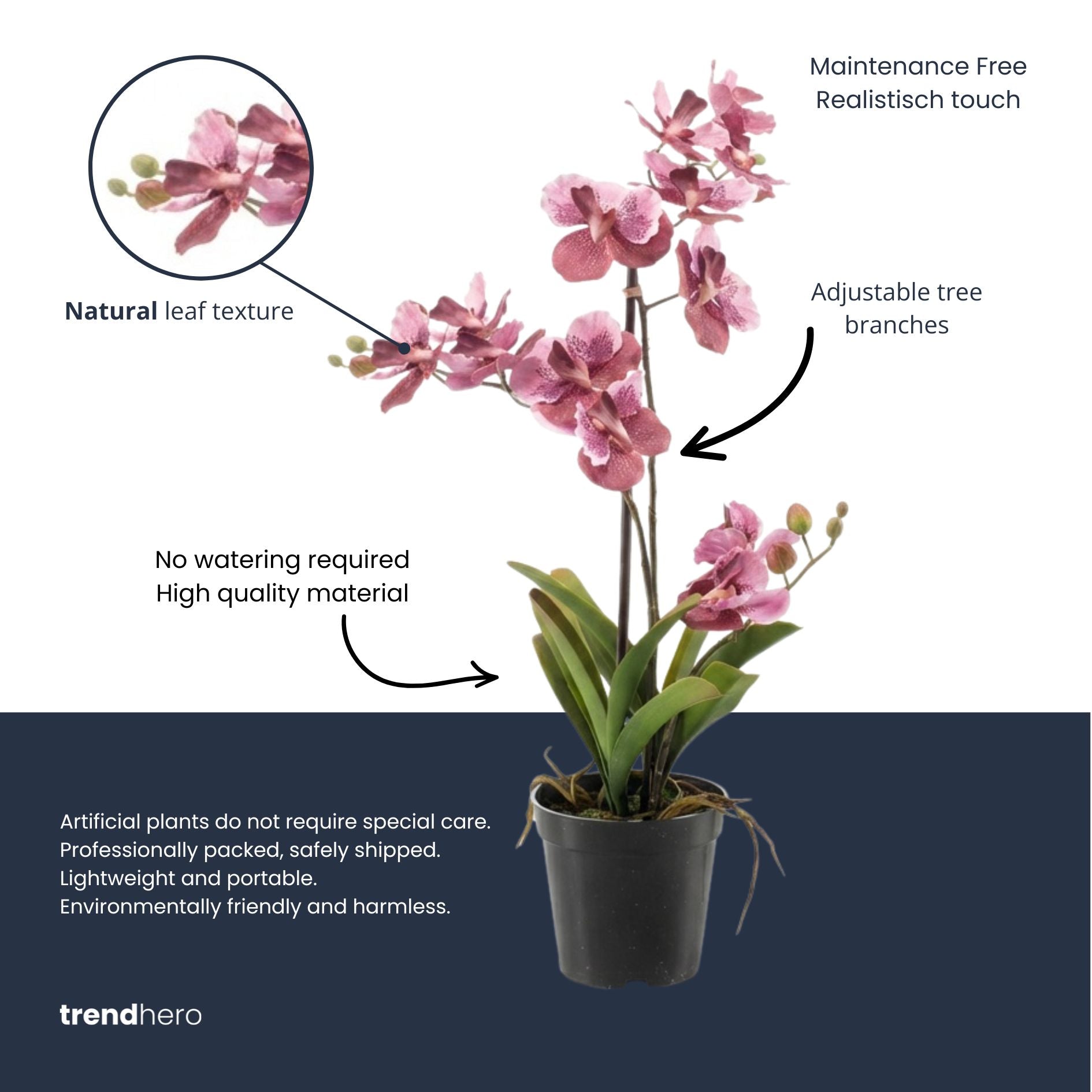 pink artificial plant in pot Artificial Orchid Vanda 60 cm - Old pink in pot