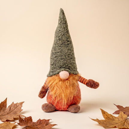 Sitting gnome with green hat 32cm autumn halloween decoration