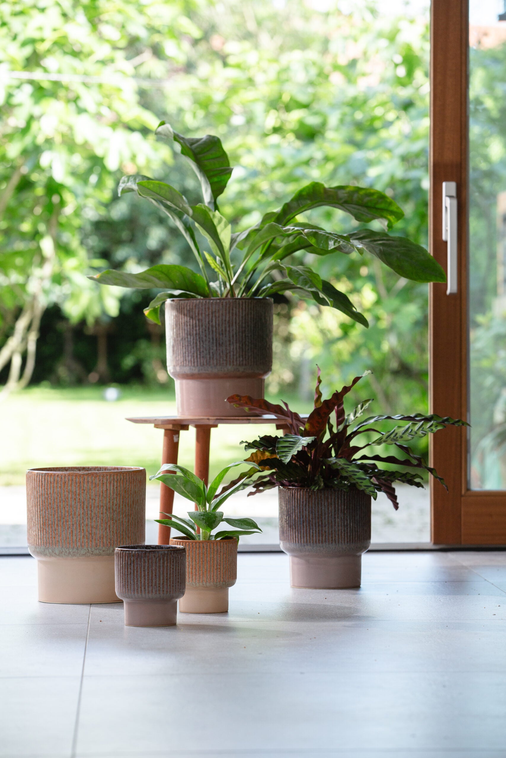 grote pot met plant Midnight Ribbed Plantenpot