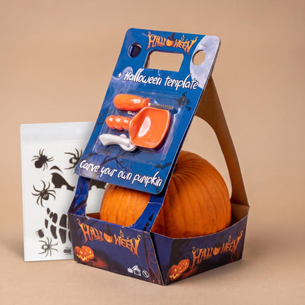 Halloween Kürbis Schnitzset - Echter Kürbis Inklusive - Ø 20cm