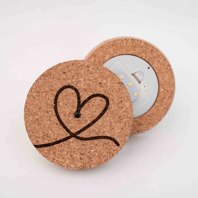 Engraved LED cork lid - 'LOVE' - Heart icon - Available in 3 sizes
