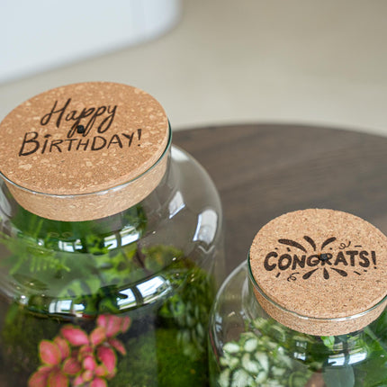 Engraved LED cork lid - 'HAPPY BIRTHDAY' - Custom text - Available in 3 sizes