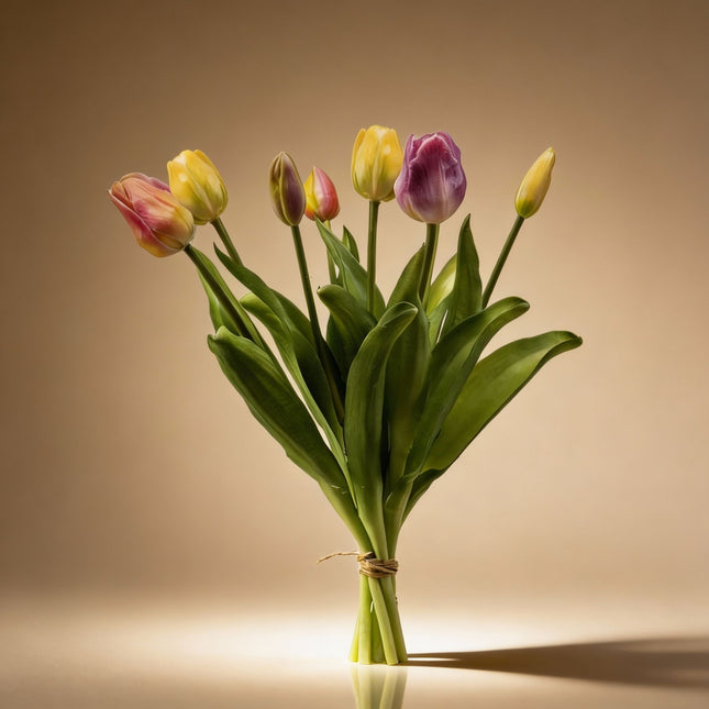 Tulpenstrauß - Sanfter Frühling - ‘Real Touch’ Kunsttulpen - 7 Stiele - 40 cm