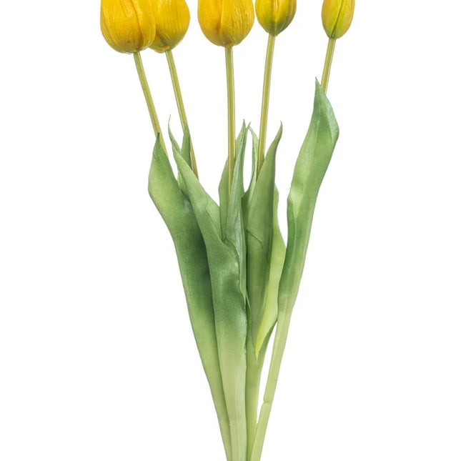 Tulpenboeket - Geel - ‘Real Touch’ Kunsttulpen - 5 stelen - 43 cm