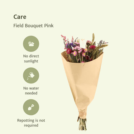 Droogbloemen boeket - Field Bouquet Pink - Droogboeket - 60cm - Ø25