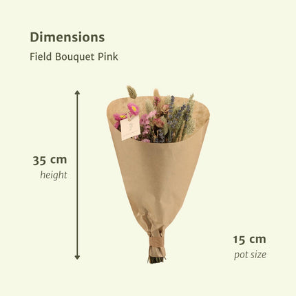 Droogbloemen boeket - Field Bouquet Pink - Droogboeket - 35cm - Ø15