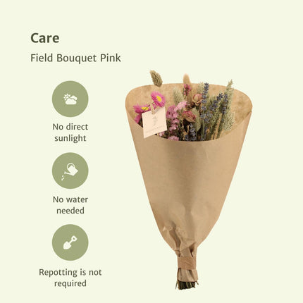 Droogbloemen boeket - Field Bouquet Pink - Droogboeket - 35cm - Ø15