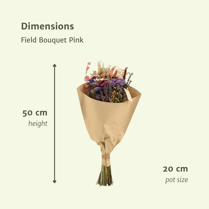 Droogbloemen boeket - Field Bouquet Pink - Droogboeket - 50 cm - Ø 20